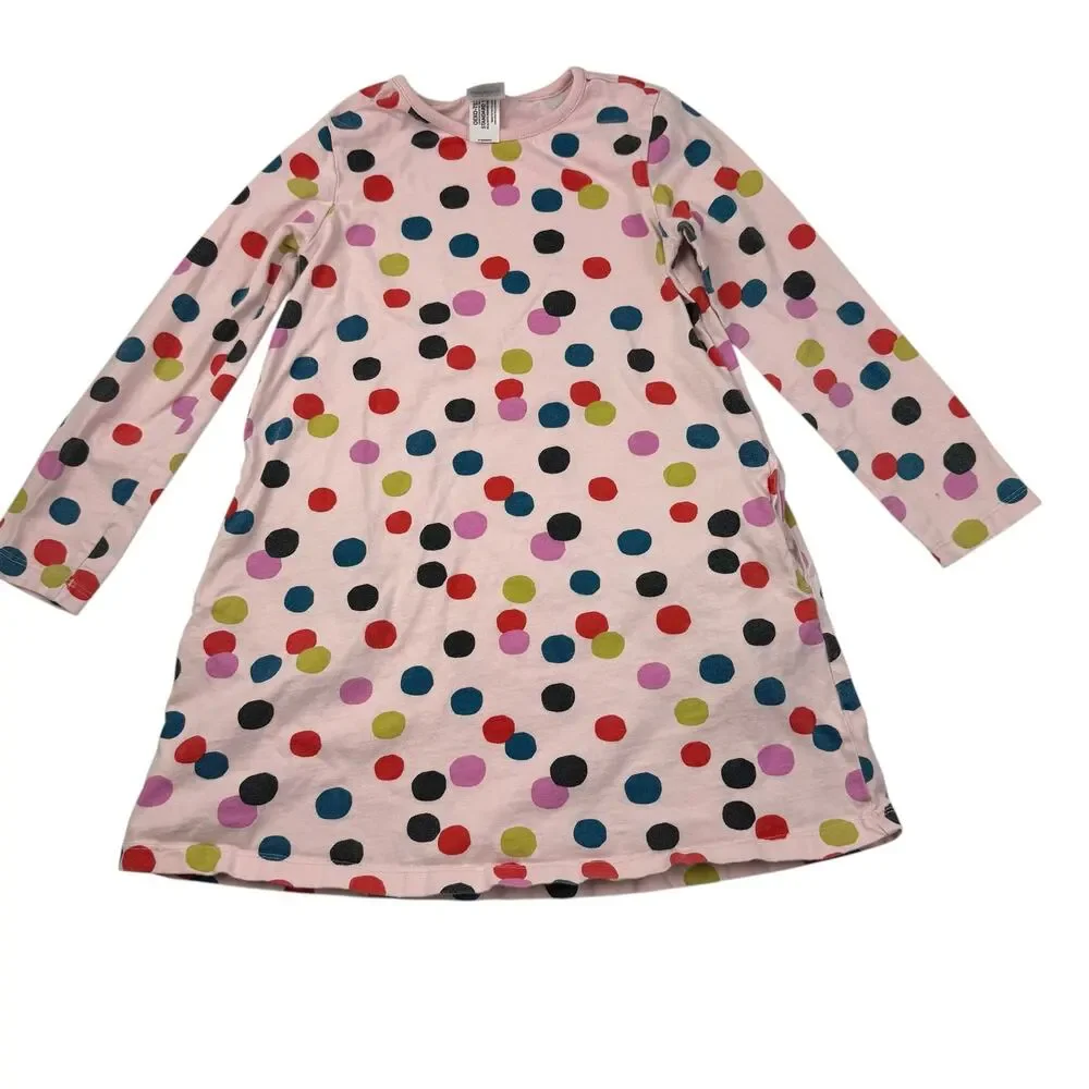 Hanna Andersson Pink Confetti Dot Print A-Line Dress, Size 6/7